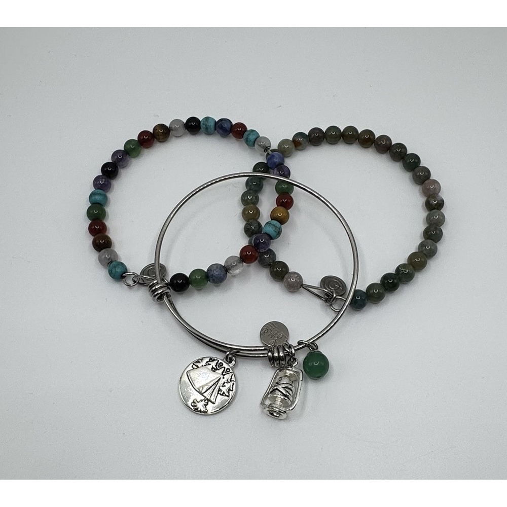 Love This Life Multicolor Agate Bead Camping  Hook And Eye Bangle Bracelet Lot 3